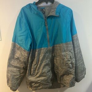 AQ XL (18/20) blue and gray/grey zip up jacket with hood and pockets soft
